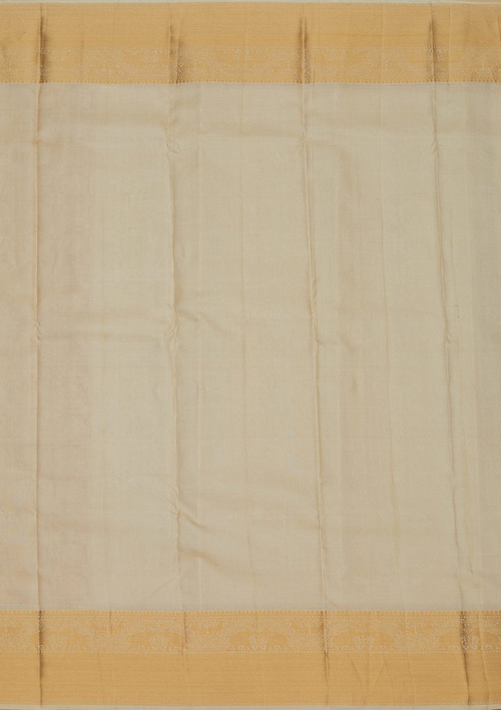 Cream Zariwork Pure Silk Saree-Koskii