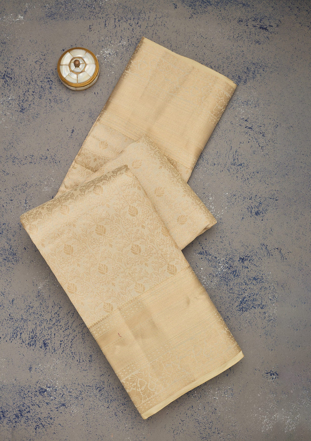 Cream Zariwork Pure Silk Saree-Koskii