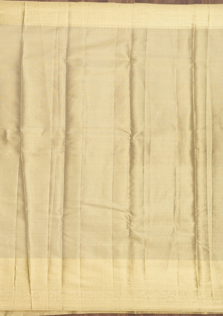 Cream Zariwork Pure Silk Saree-Koskii