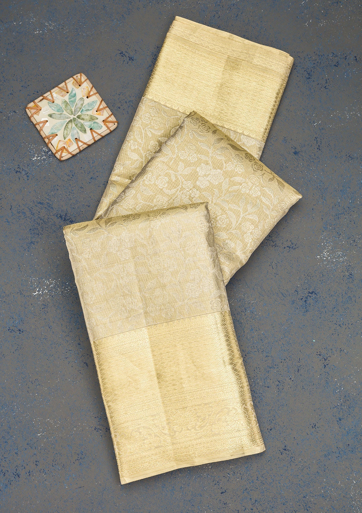 Cream Zariwork Pure Silk Saree-Koskii