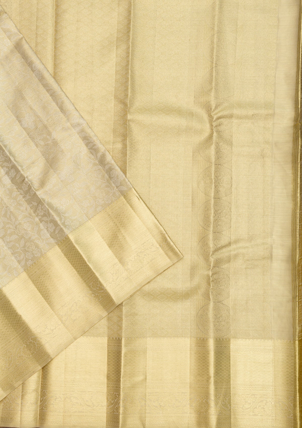 Cream Zariwork Pure Silk Saree-Koskii