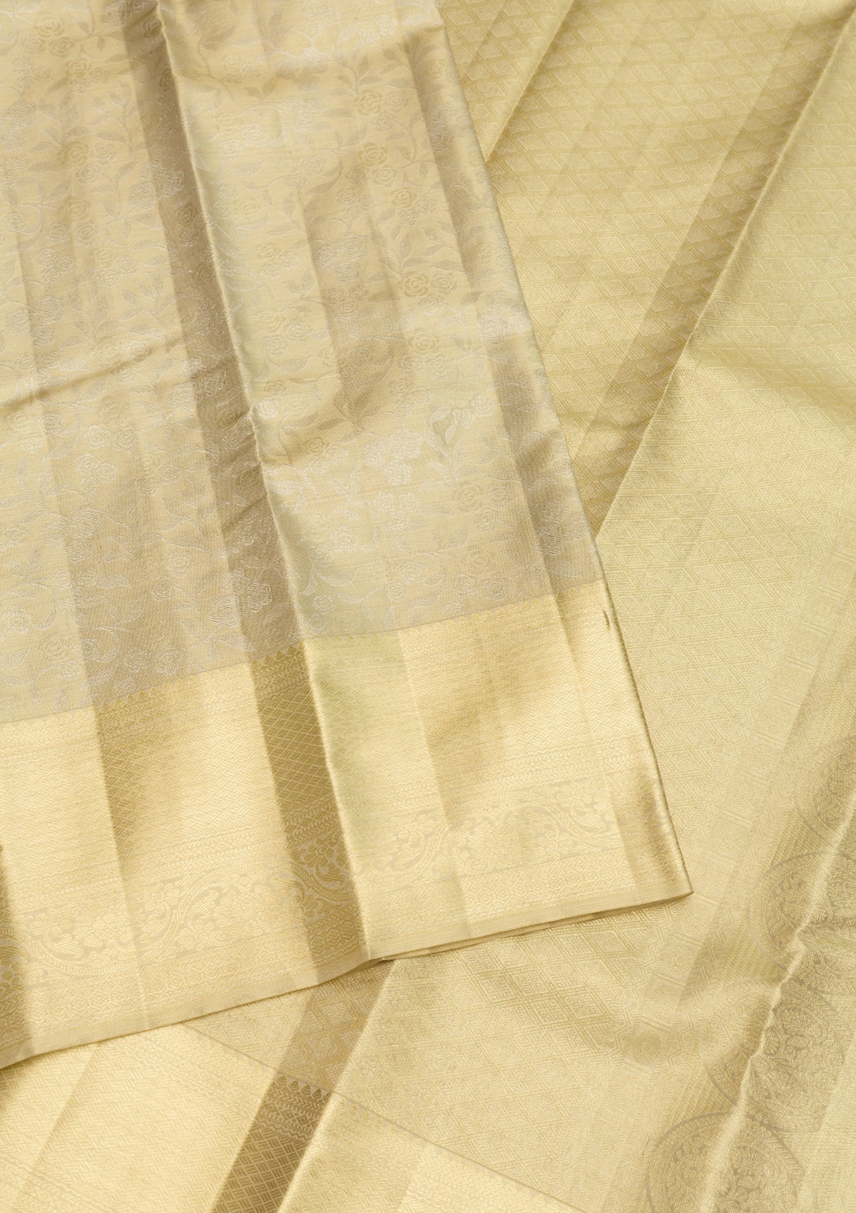 Cream Zariwork Pure Silk Saree-Koskii