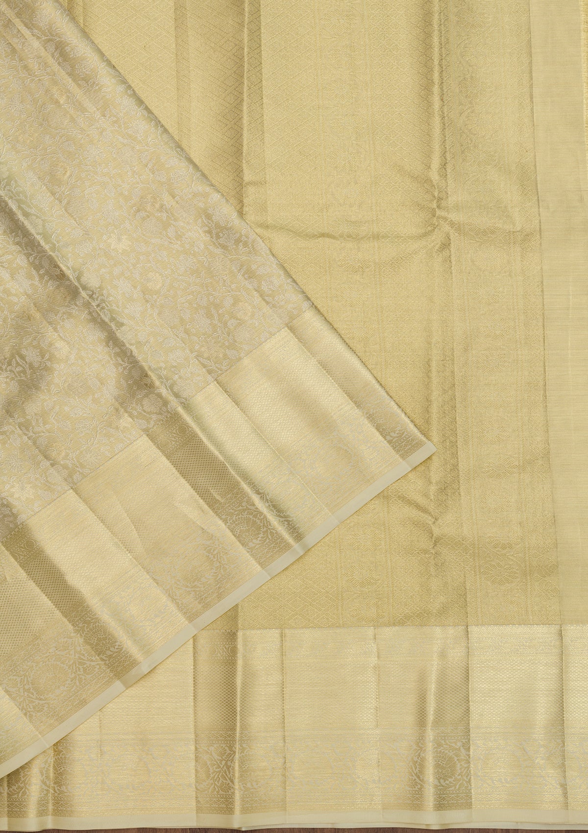 Cream Zariwork Pure Silk Saree-Koskii