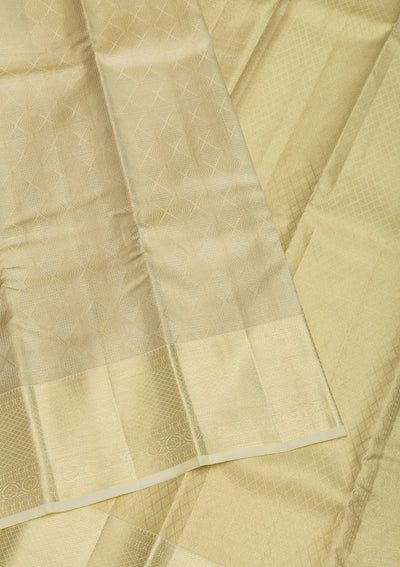 Cream Zariwork Pure Silk Saree-Koskii