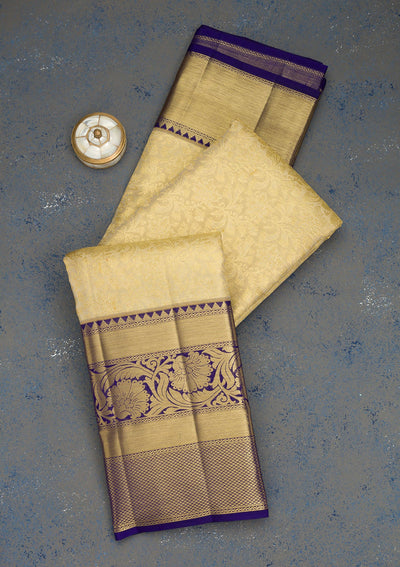 Cream Zariwork Pure Silk Saree-Koskii