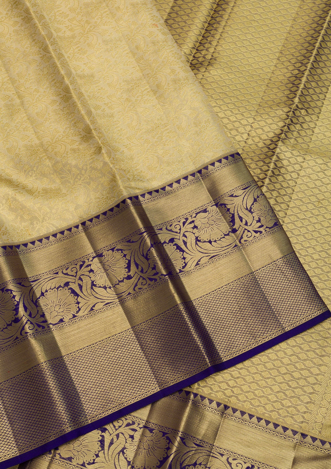 Cream Zariwork Pure Silk Saree-Koskii
