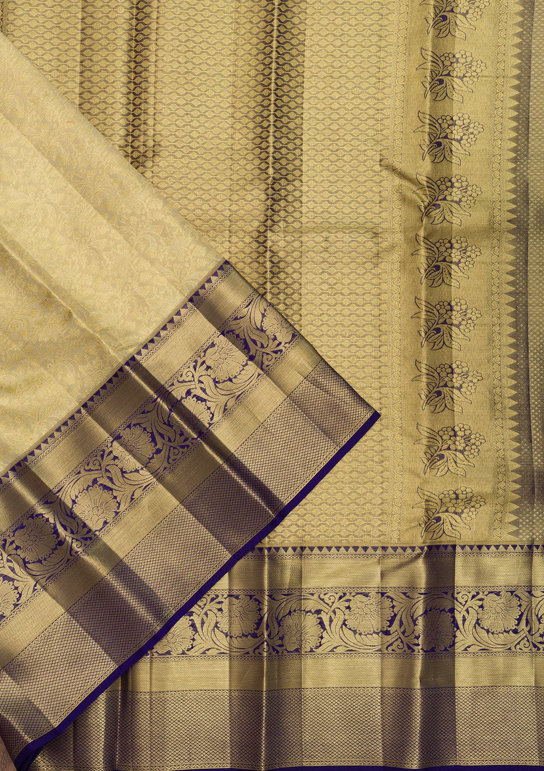 Cream Zariwork Pure Silk Saree-Koskii
