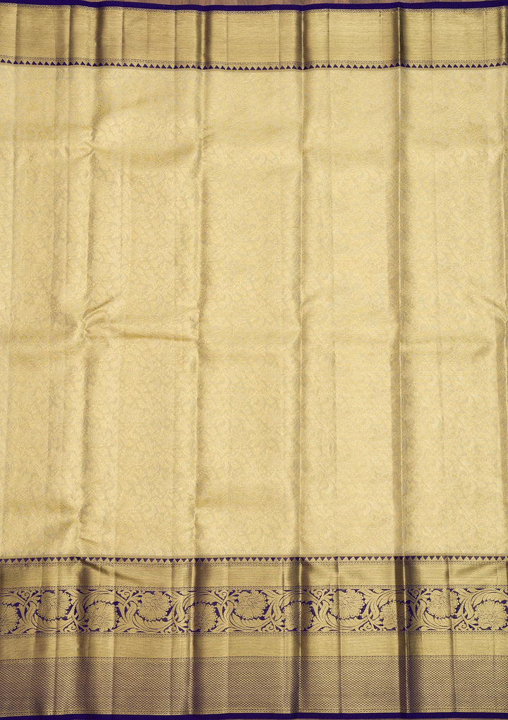 Cream Zariwork Pure Silk Saree-Koskii