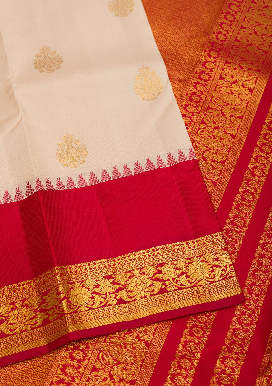 Cream Zariwork Pure Silk Saree-Koskii