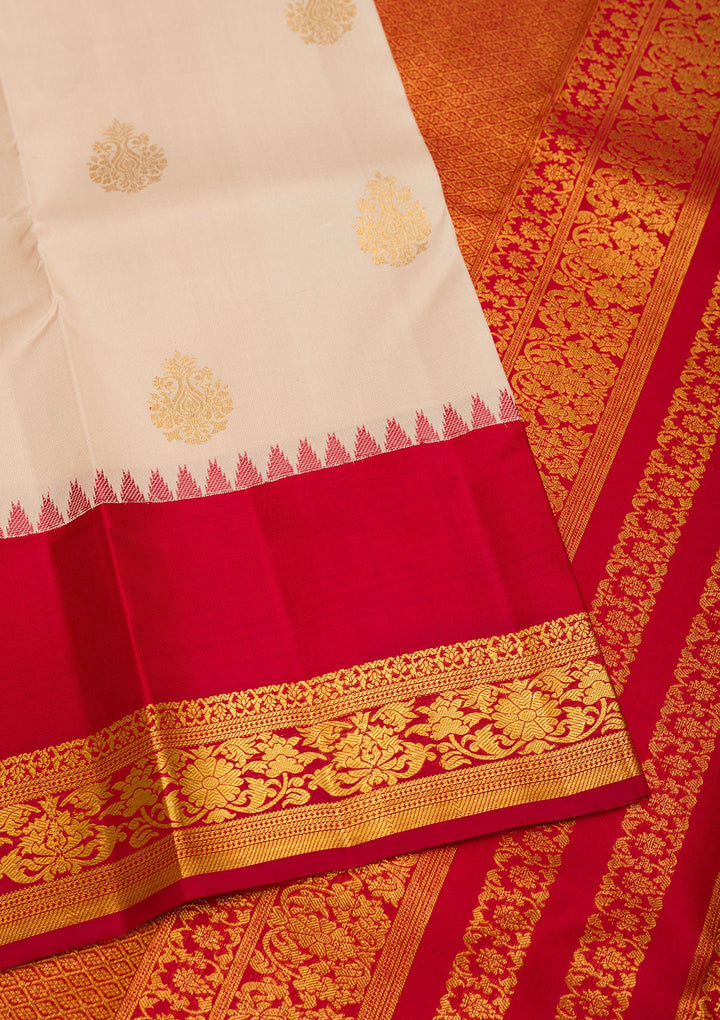 Cream Zariwork Pure Silk Saree-Koskii