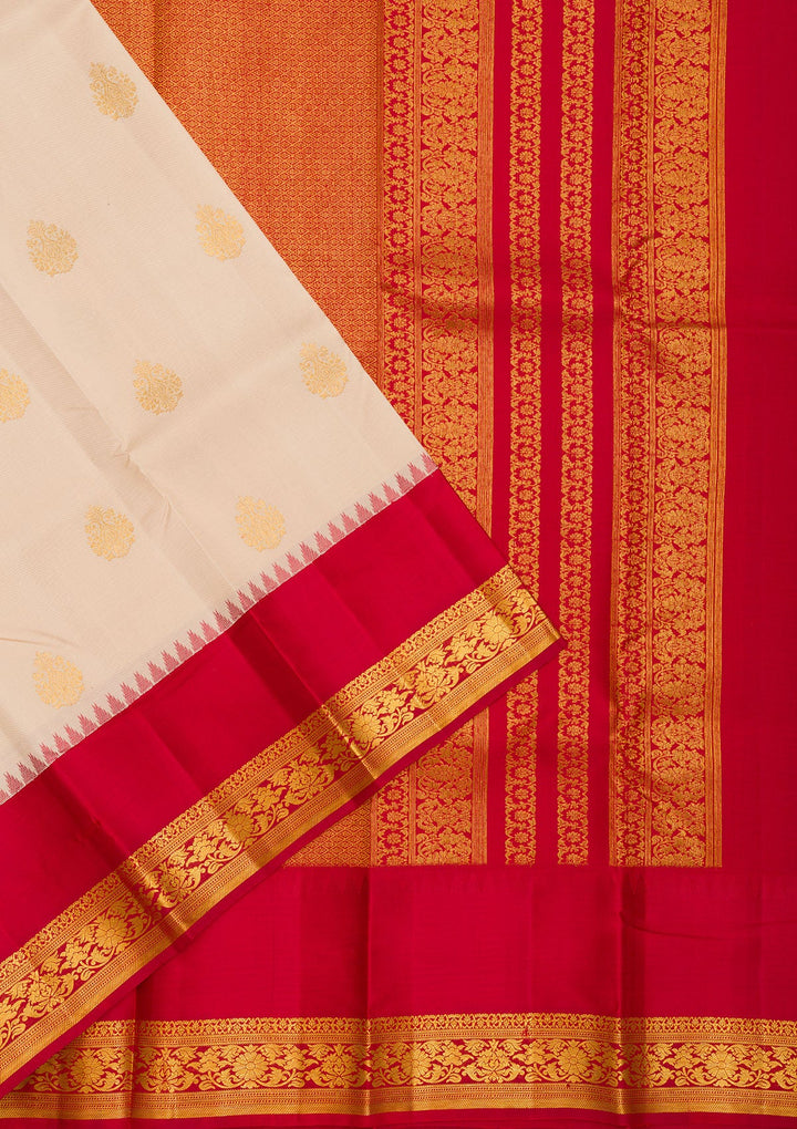 Cream Zariwork Pure Silk Saree-Koskii