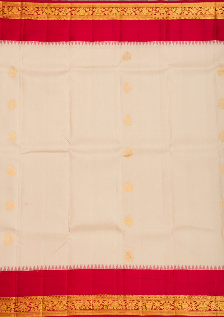 Cream Zariwork Pure Silk Saree-Koskii