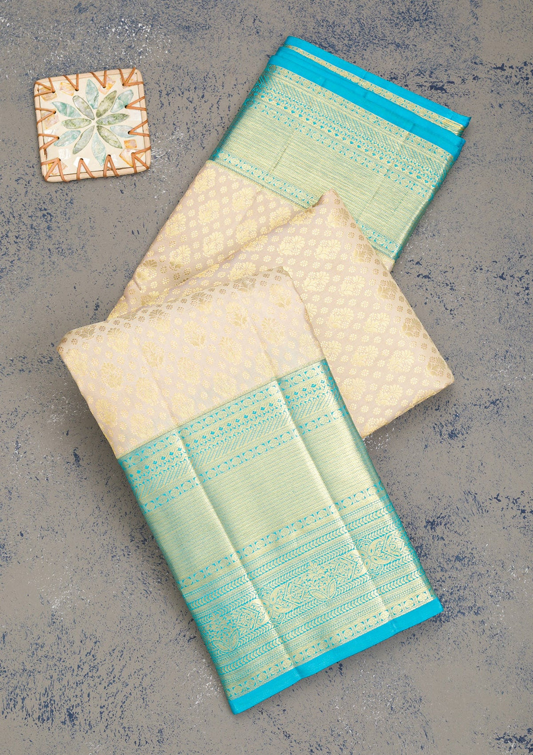 Cream Zariwork Pure Silk Saree-Koskii