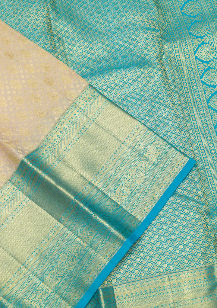 Cream Zariwork Pure Silk Saree-Koskii