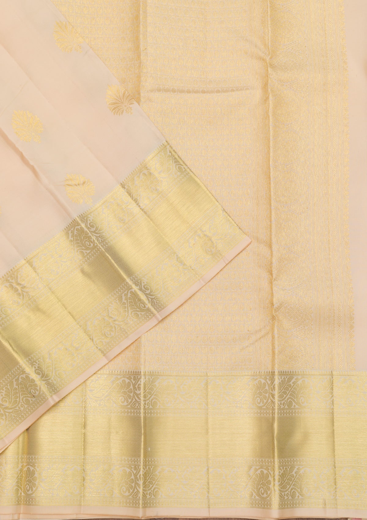 Cream Zariwork Pure Silk Saree-Koskii