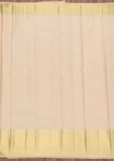 Cream Zariwork Pure Silk Saree-Koskii