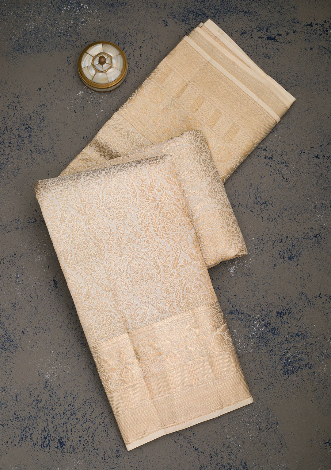 Cream Zariwork Pure Silk Saree-Koskii