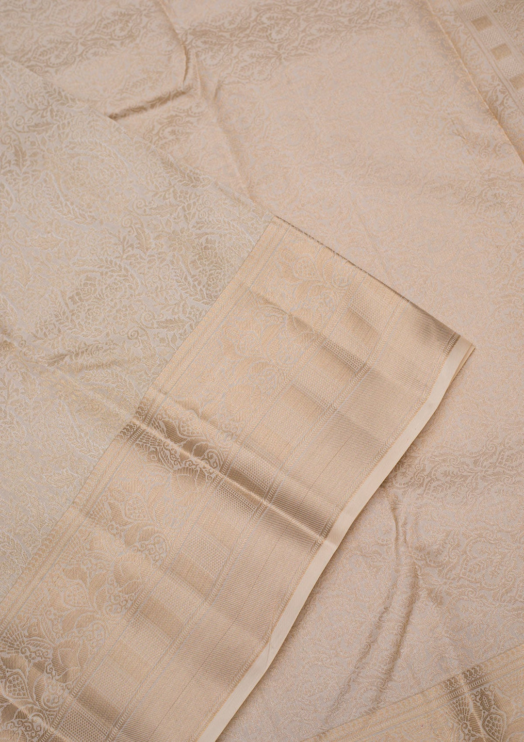 Cream Zariwork Pure Silk Saree-Koskii