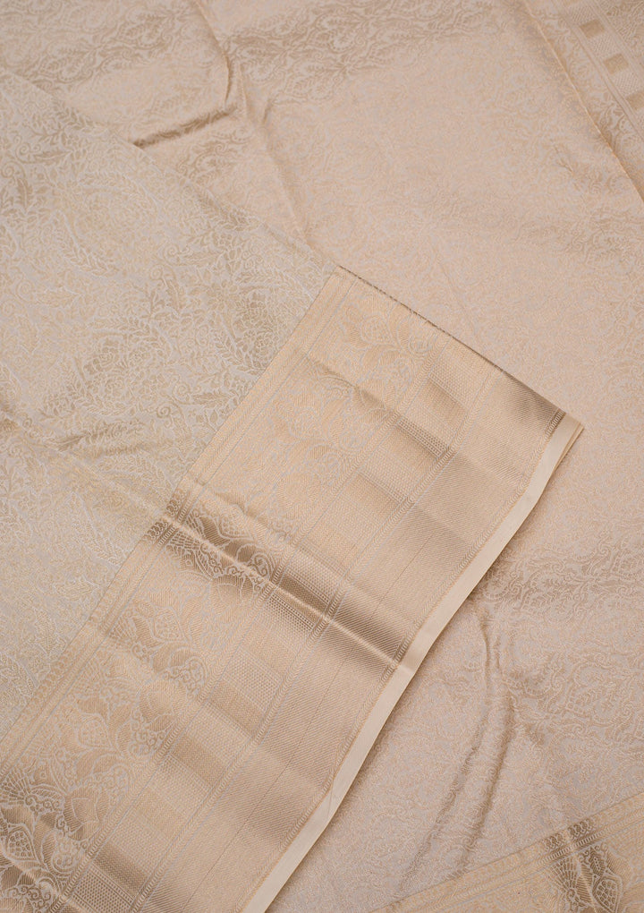 Cream Zariwork Pure Silk Saree-Koskii