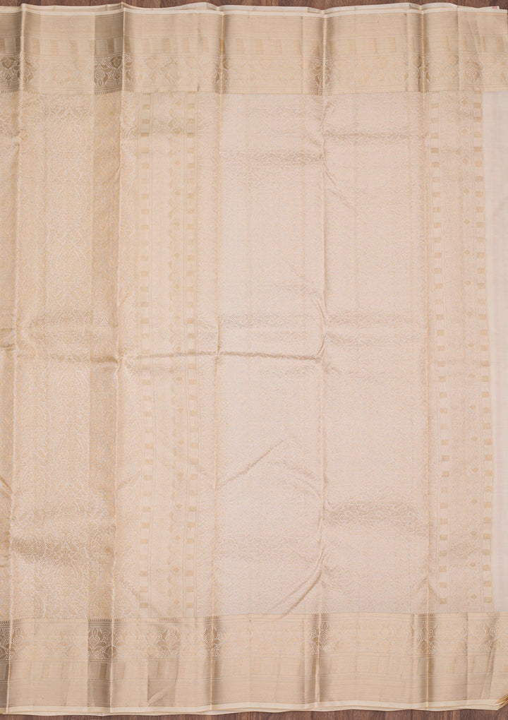 Cream Zariwork Pure Silk Saree-Koskii