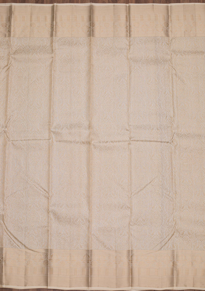 Cream Zariwork Pure Silk Saree-Koskii
