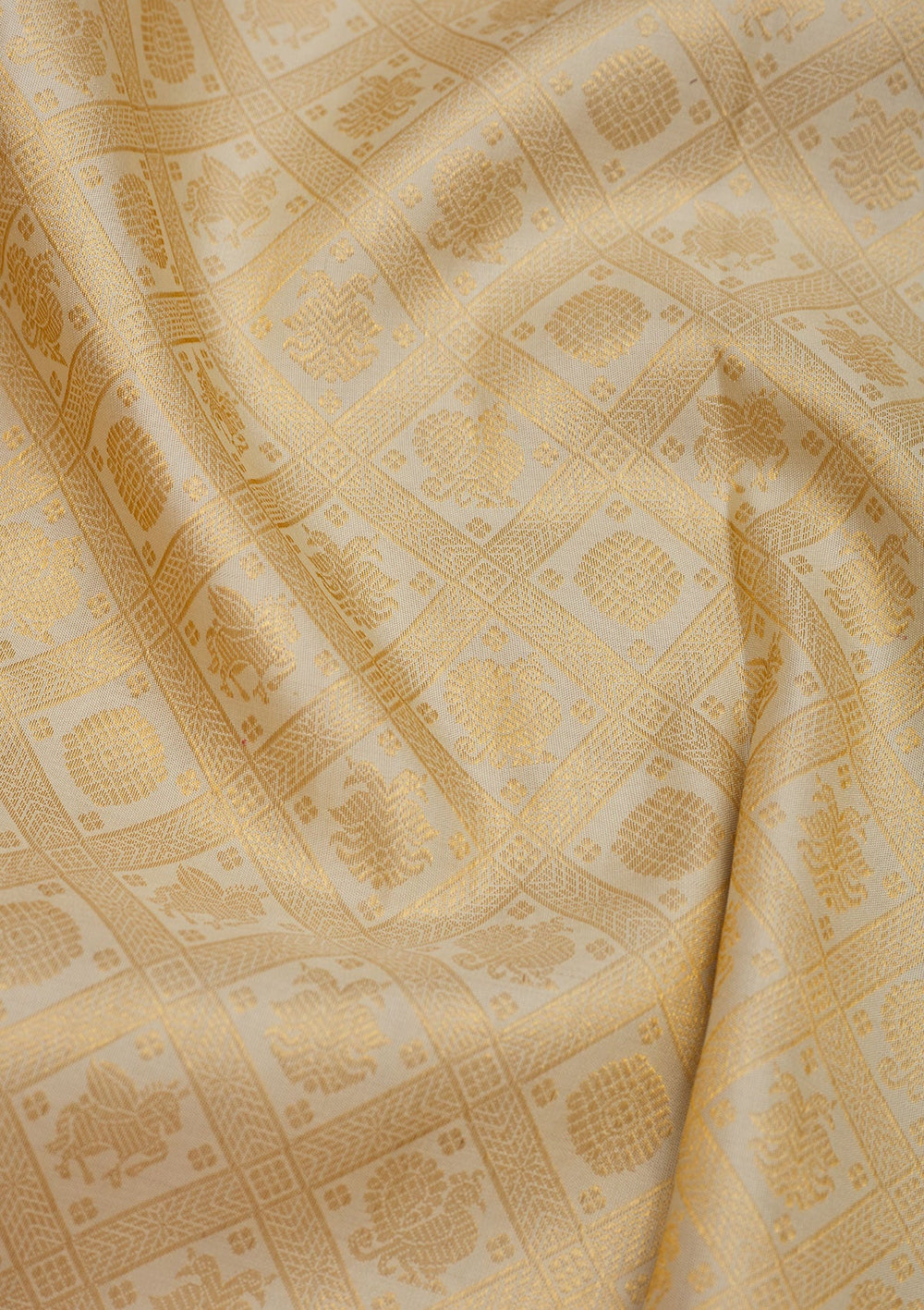 Cream Zariwork Pure Silk Saree-Koskii