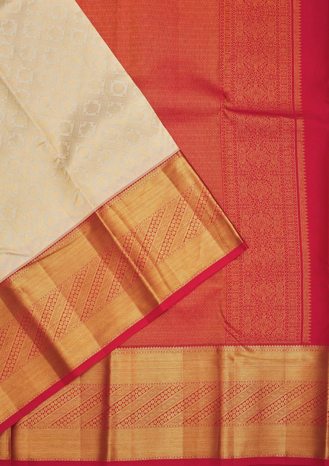 Cream Zariwork Pure Silk Saree-Koskii