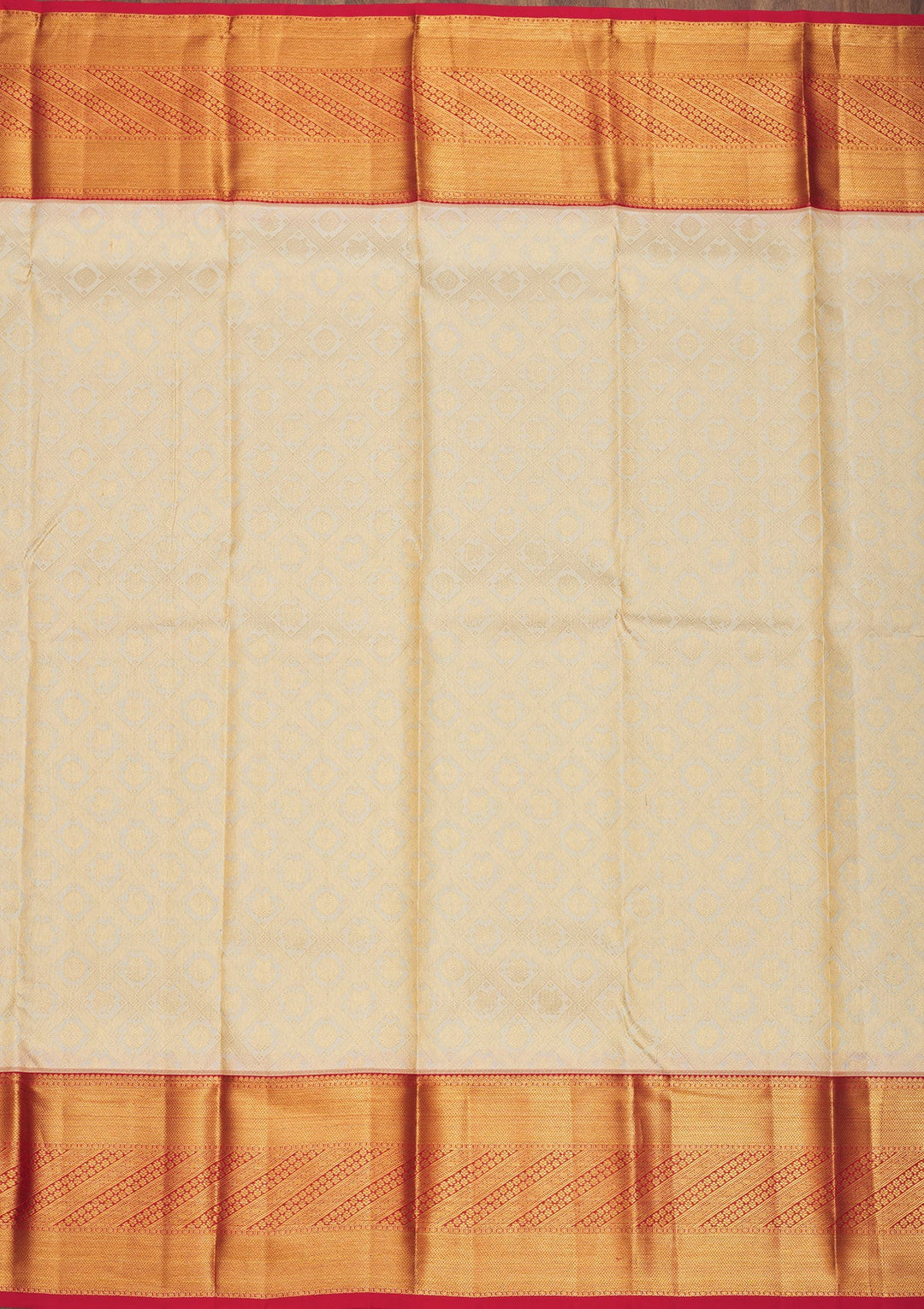 Cream Zariwork Pure Silk Saree-Koskii