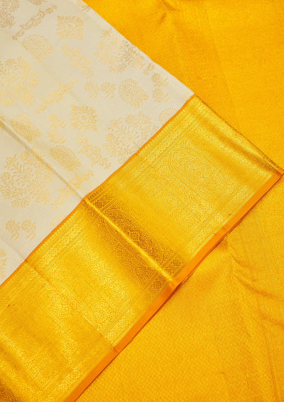 Cream Zariwork Pure Silk Saree-Koskii