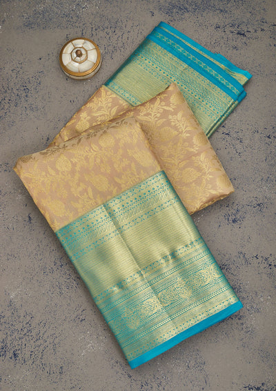 Cream Zariwork Pure Silk Saree-Koskii