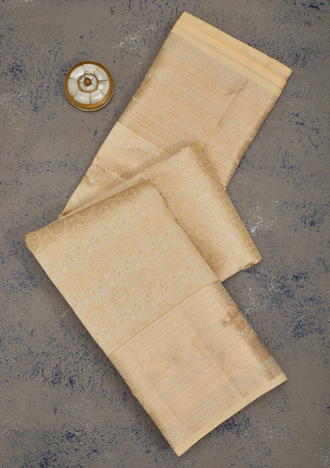 Cream Zariwork Pure Silk Saree-Koskii