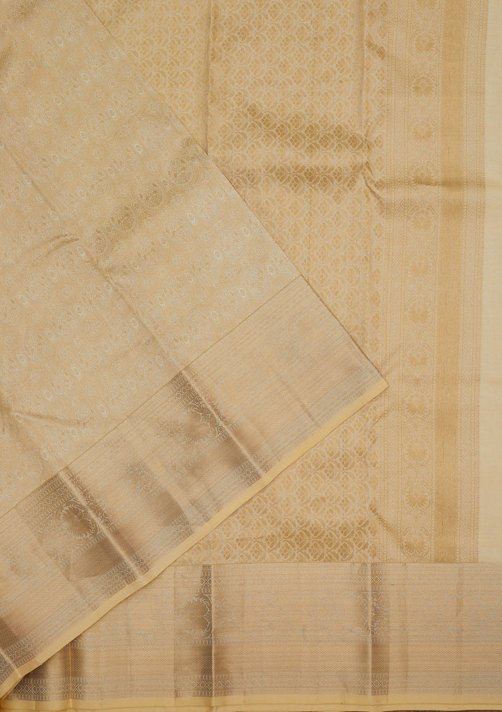 Cream Zariwork Pure Silk Saree-Koskii