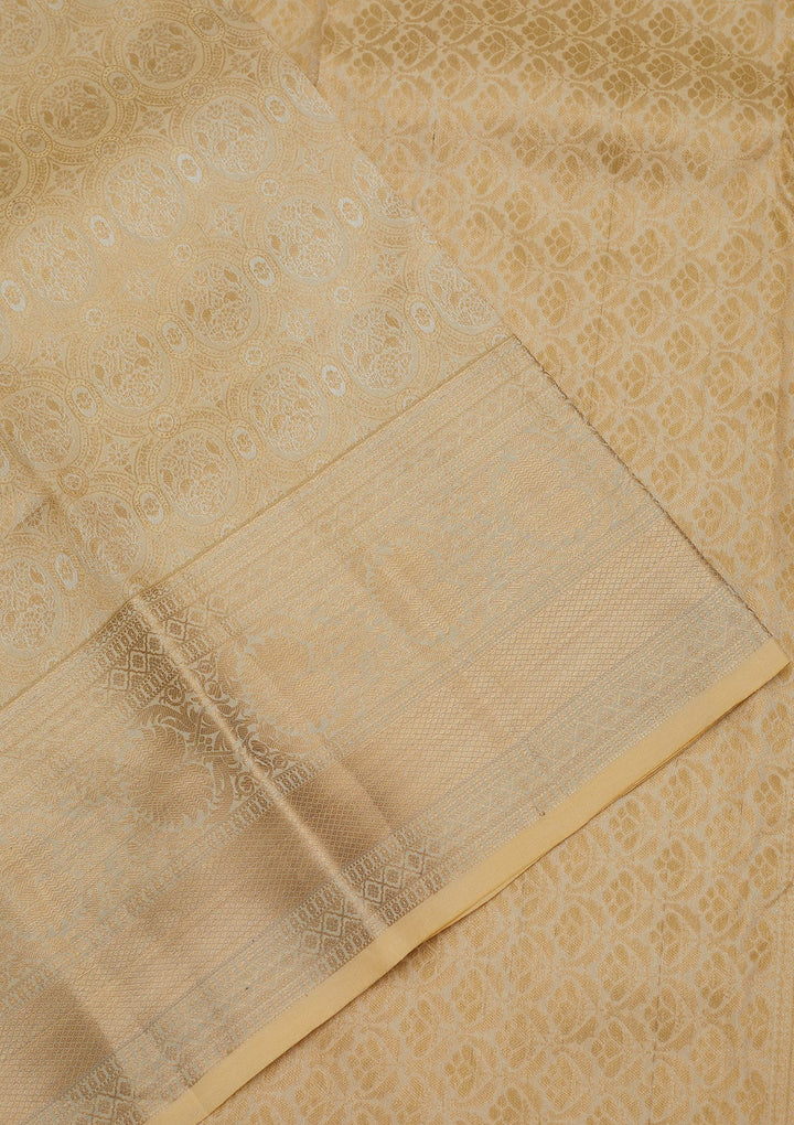 Cream Zariwork Pure Silk Saree-Koskii