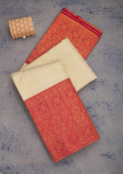 Cream Zariwork Pure Silk Saree-Koskii