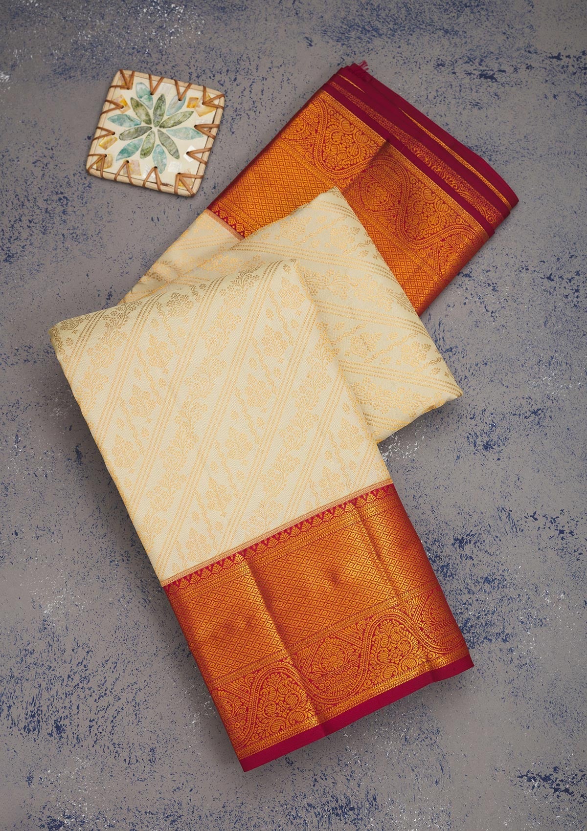 Cream Zariwork Pure Silk Saree-Koskii