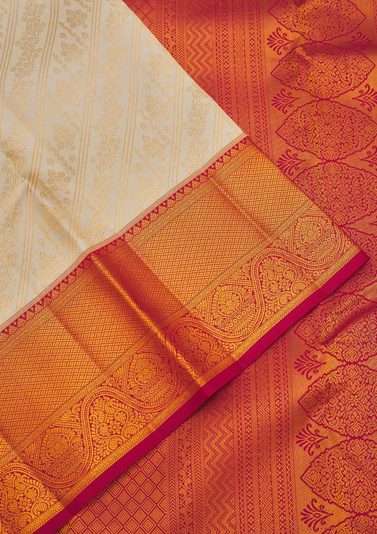 Cream Zariwork Pure Silk Saree