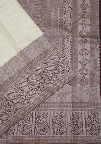 Cream Zariwork Pure Silk Saree-Koskii