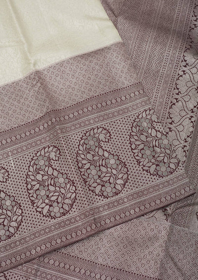 Cream Zariwork Pure Silk Saree-Koskii