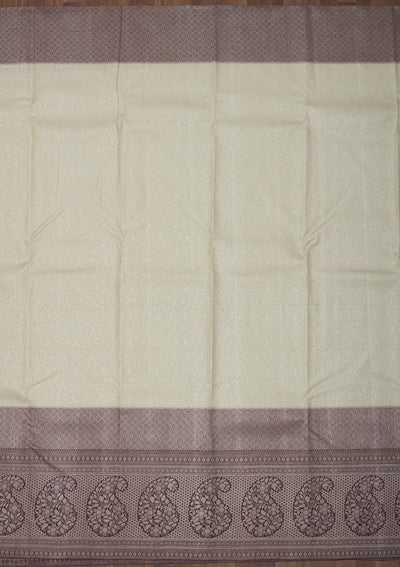 Cream Zariwork Pure Silk Saree-Koskii