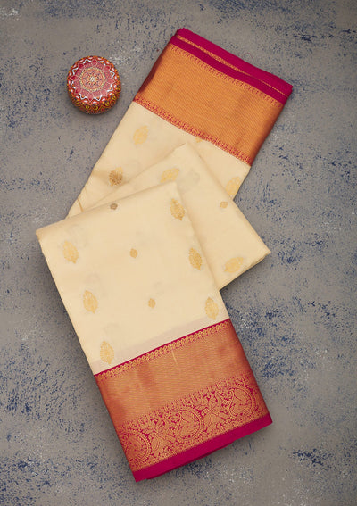 Cream Zariwork Pure Silk Saree-Koskii