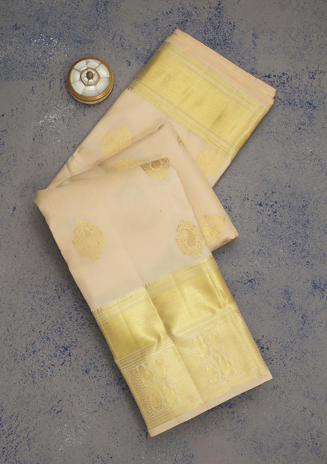 Cream Zariwork Pure Silk Saree-Koskii