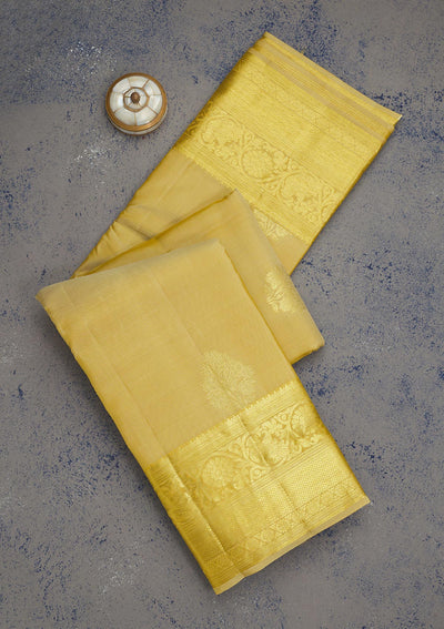 Cream Zariwork Pure Silk Saree-Koskii