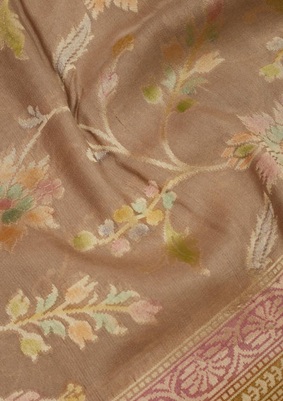 Cream Zariwork Pure Silk Saree-Koskii