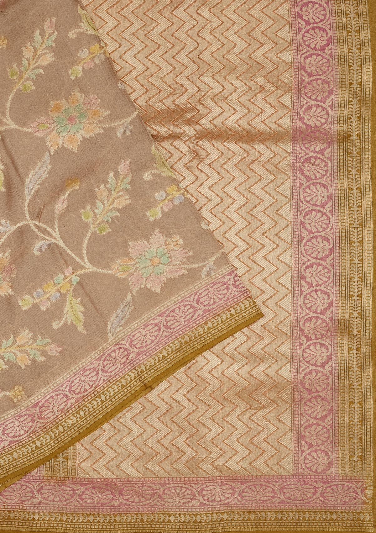 Cream Zariwork Pure Silk Saree-Koskii