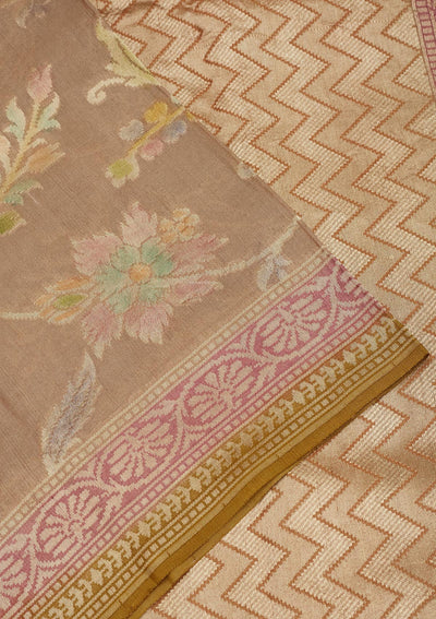 Cream Zariwork Pure Silk Saree-Koskii