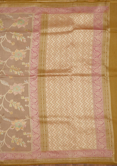 Cream Zariwork Pure Silk Saree-Koskii