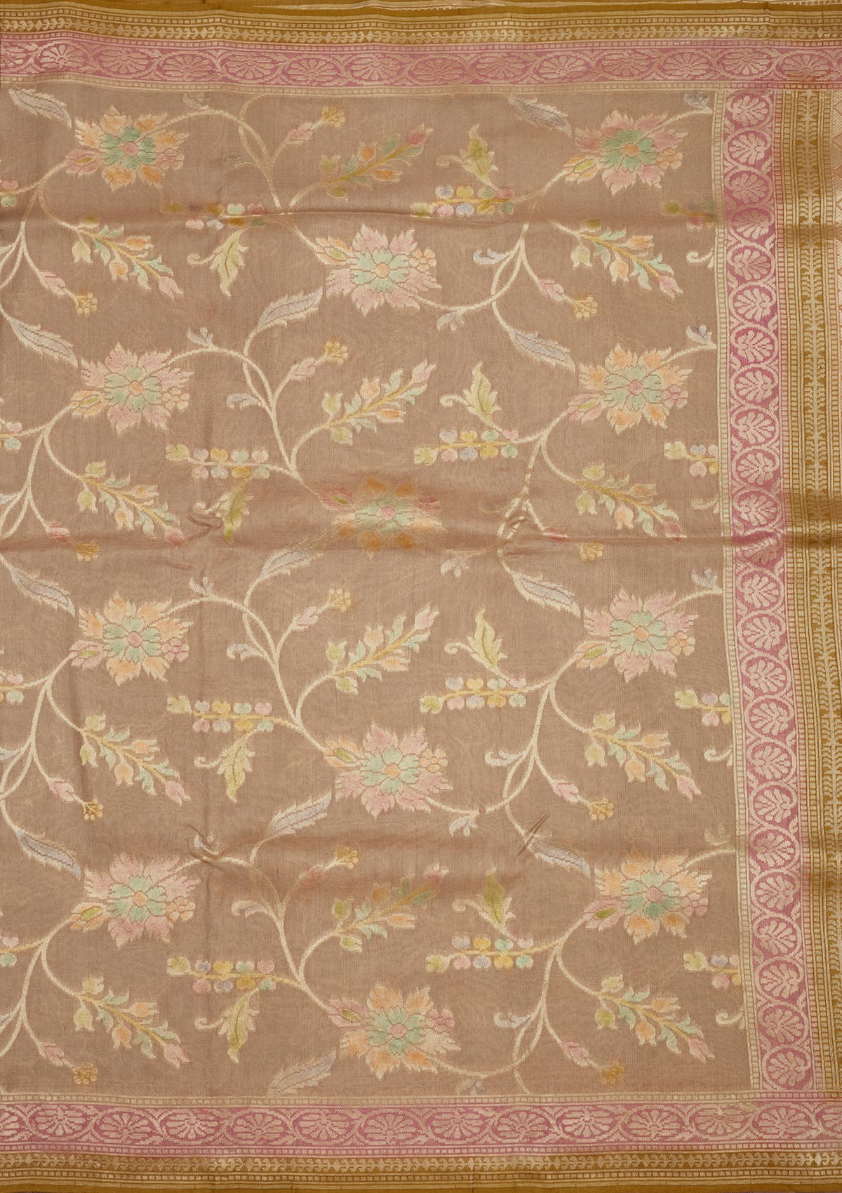 Cream Zariwork Pure Silk Saree-Koskii