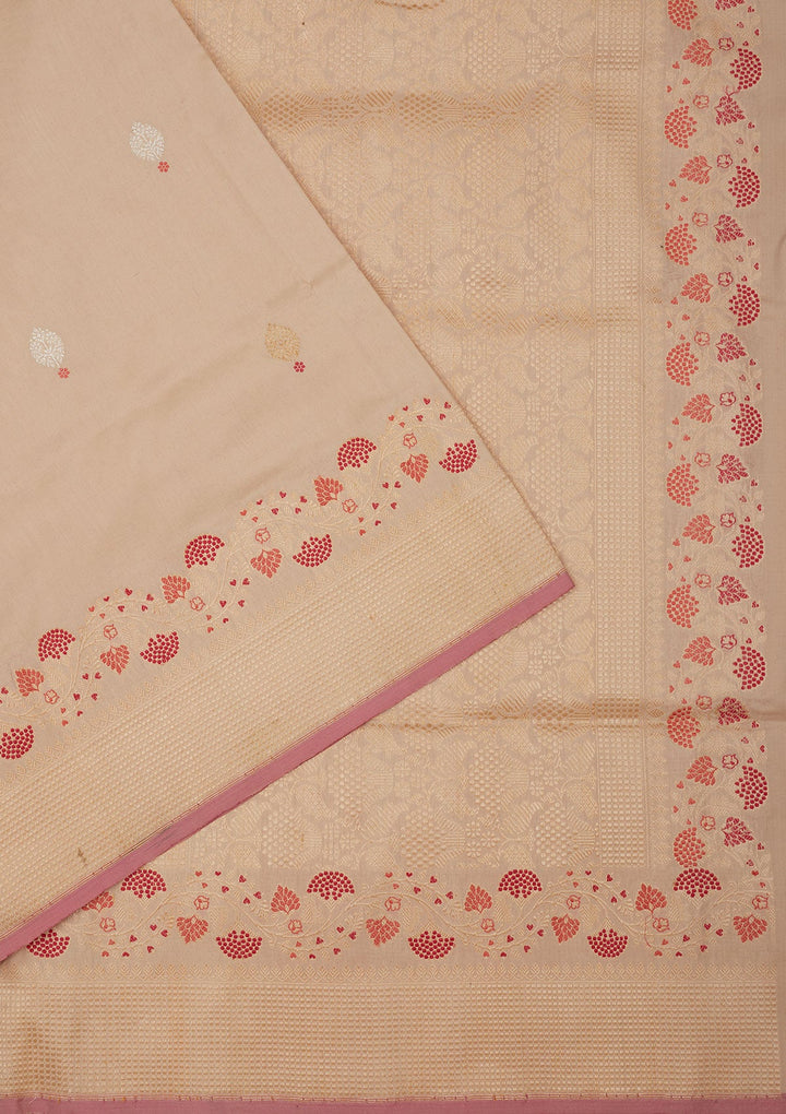 Cream Zariwork Pure Silk Saree-Koskii