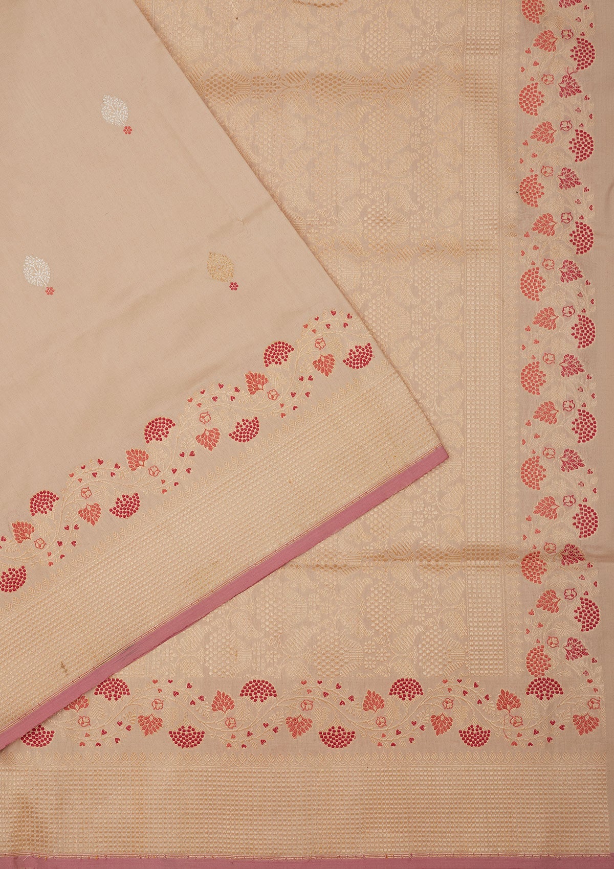 Cream Zariwork Pure Silk Saree-Koskii