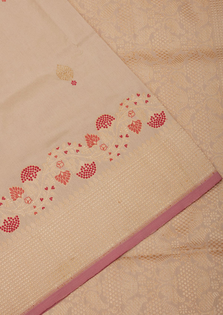 Cream Zariwork Pure Silk Saree-Koskii
